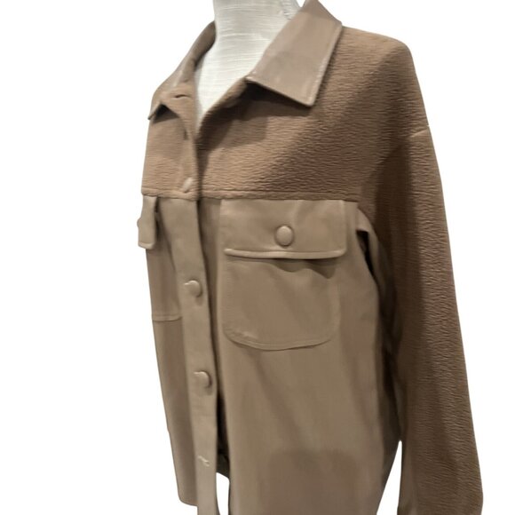 Heartloom Tonya Womens Shacket Jacket S Brown Fleece & Faux Leather - Picture 2 of 10